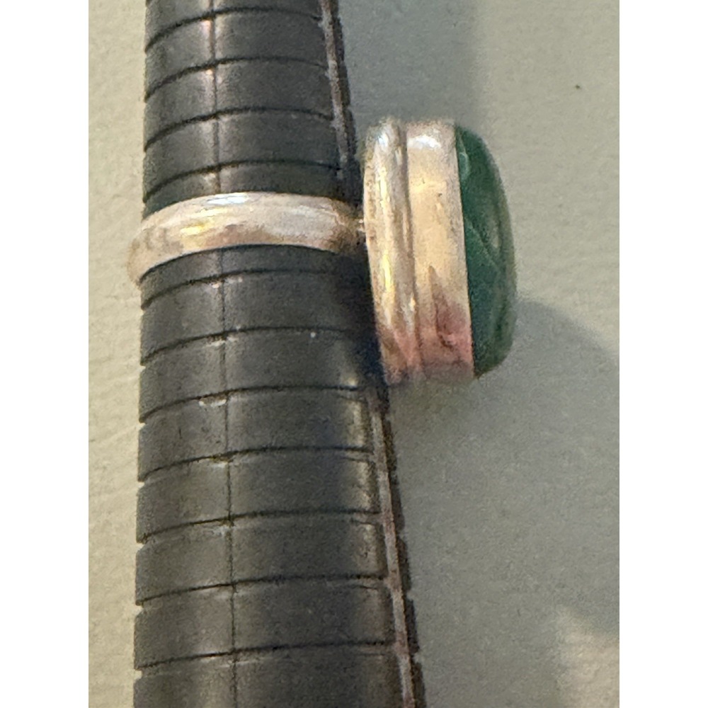 VINTAGE HANDMADE STERLING SILVER MALACHITE GEMSTONE RING Size 9.5 14.5 Gr #601 - Picture 3 of 6